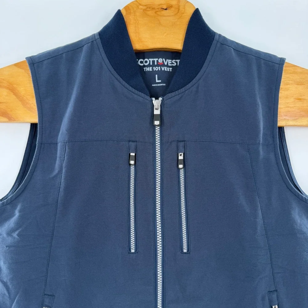 SCOTTeVEST The 101 Vest Mens Large Navy Blue 9 Pocket Travel Utility Tech Vest
